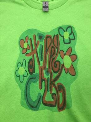 Women's T Shirt Adult Large Green with Graphic Design Hippy Chick - Tribal Coast ArtT-Shirt