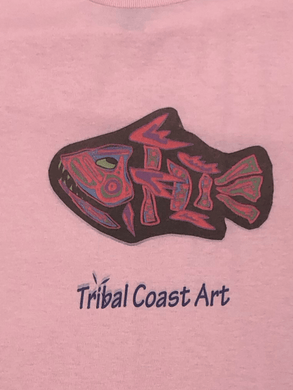 Women’s T Shirt Large Adult Pink with Graphic Design Tribal Fish - Tribal Coast ArtT-Shirt